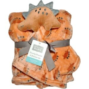 Hudson Baby Orange Dinosaur Blanket Security Lovey 2pc Set Stegosaurus Gray‎ NWT